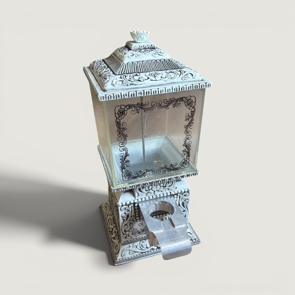 Venderette Other - Vintage Venderette Candy Nut Dispenser Ornate White Black Cast Metal Glass Decor